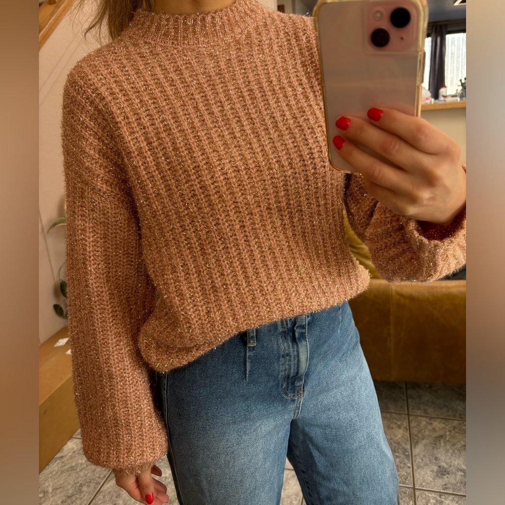 Pink and gold fuzzy holiday sweater!